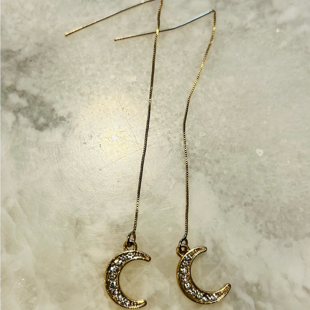 Dazzling Gold Moon Earrings - Picture 2 of 2